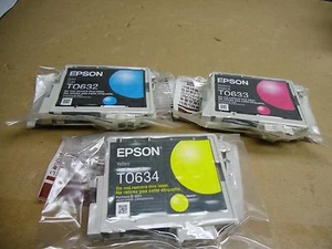 3 New Genuine Epson 63 TO632 TO633 TO634 C/M/Y Ink Cartridges - Picture 1 of 1
