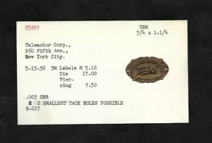 1938 Telemotor corp Brass Name Plate...Angell MFG Archive - Picture 1 of 2