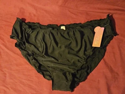 Summer Crush Juniors 3X Hipster Bikini Bottom Full Coverage Lettuce Edge Black  - Image 1 of 4