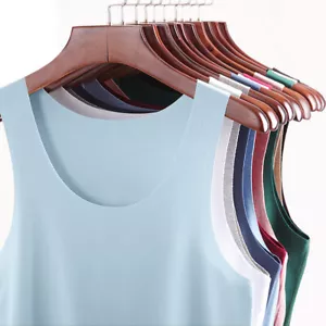 T-shirt uomo estate ghiaccio sottile seta collo a V sciolto senza maniche canottiere sportive - Foto 1 di 34