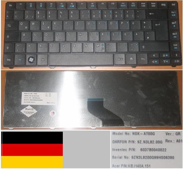 Tastiera Qwertz Tedesca Acer TM8371 TM8471 NSK-AT00G 9Z.N3L82.00G KB.I140A.151 - Immagine 1 di 1
