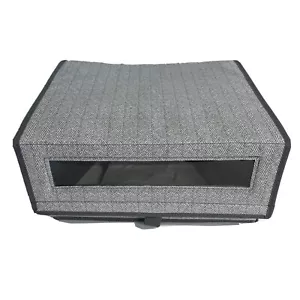 Fabric Storage Collapsible Bin Clear Window Grey Attached Lid (NO Bottom) - Picture 1 of 17