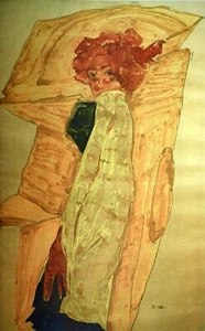Egon Schiele, Gerti in front of ocher, Plate Signed Chromolithograph - Picture 1 of 6