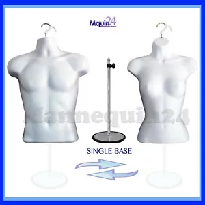 Male & Female Torso Dress Form Mannequin Set WHITE + 2 Hangers + 1 Stand - Picture 1 of 4