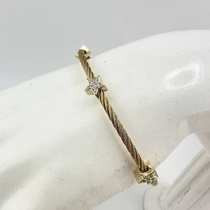 Steel & Shine Cubic Zirconia Gold Tone Star Charms Bangle 6.5” Bracelet - Picture 1 of 6