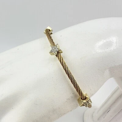 Steel & Shine Cubic Zirconia Gold Tone Star Charms Bangle 6.5” Bracelet - image 1 of 4