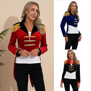 Women Velvet Circus Ringmaster Tailcoat Carnival Costume Blazer Jacket Coat - Picture 1 of 37