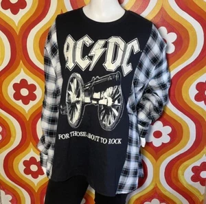 Handmade Reworked Upcycled AC/DC Flannel Size XL - Picture 1 of 3