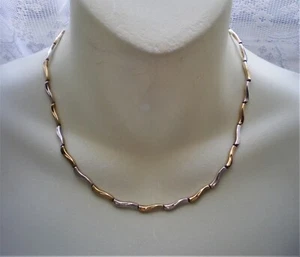 Designer Solid Two Tone 10K Yellow White Gold Stampato Swirls Necklace Chain 17" - Picture 1 of 8