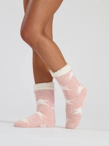 Calcetines deportivos forrados de sherpa tejido chenilla estrella rosa para mujer - Imagen 1 de 3