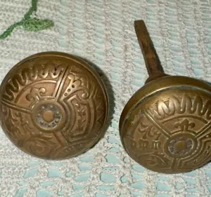 Antique Pair Set Of Brass Wide Base Corbin Ceylon Doorknobs Victorian Bronze - Picture 1 of 12