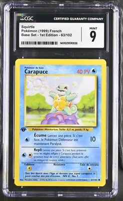 Pokemon 1999 French Squirtle- Base Set 1st Edition 63/102, CGC 9 - Image 1 of 2