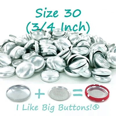 100 Cover Buttons: FLAT BACK Size 30 (3/4"/19mm) Fabric Covered Buttons Glue  - Image 1 of 4