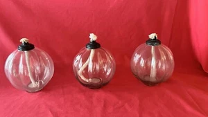 Set of 3 Kerosene Round Pumpkin Glass Clear Oil Lamp/Burner with Wick And Lid - Picture 1 of 8