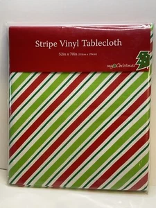 NEW Holiday red green Stripe Flannelback Vinyl Tablecloth 52 x 70in My Christmas - Picture 1 of 6