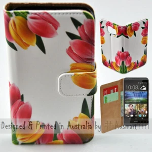 For HTC Series Mobile Phone - Colourful Tulip Print Wallet Phone Case Cover - Picture 1 of 3