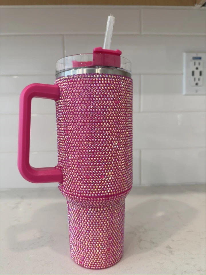 Shine Bright with Lid 40oz Pink Rhinestone Stainless Steel Tumbler!