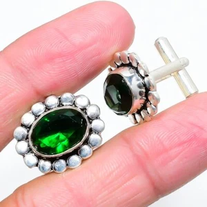 Chrome Diopside Gemstone 925 Sterling Silver Cufflinks Stnd. E246 - Picture 1 of 6