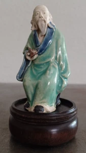 Antike Ton chinesische Schlamm Mann hält Pfeife 3,25" hoch Hinterkopf beschädigt - Bild 1 von 24