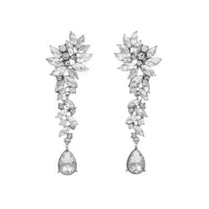 Silver Crystal Rhinestone Earrings Long Wedding Bridal Drop Earrings Party Prom - Picture 1 of 2