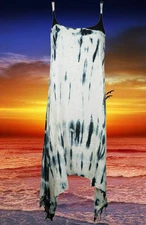 women's Maxi Dress boho hippy White Black Tiedye Beach HiGH low Summer style S/M