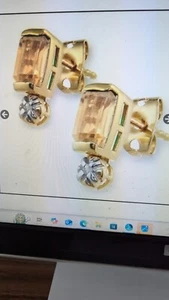 Women's 18K Yellow Gold Over Sterling Silver Earrings With Diamonds. - Picture 1 of 8