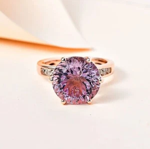 Rose De France Amethyst & Zircon (9.4 cts) Rose Gold Plated 925 Silver Ring - K½ - Picture 1 of 8