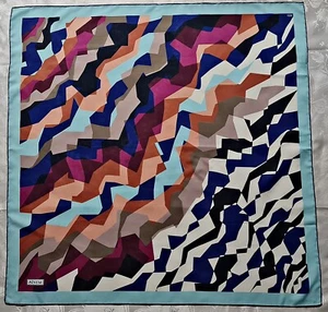 SCARF VINTAGE AUTHENTIC SINEM ABSTRACT ART BLUE BEIGE PINK CHIFFON 36''SQUARE - Picture 1 of 4