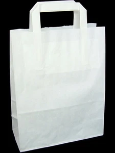 WHITE Paper Carrier Bags 7" x 8" x 3" gusset - Pack 25 - Picture 1 of 1