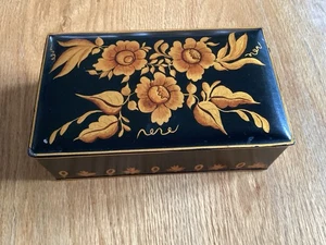 Vintage Handbemalte Schwarz & Gold Tole Metall Box  - Bild 1 von 6
