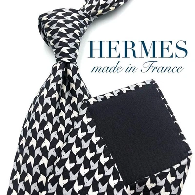 Галстук HERMES с принтом лошади, анималистический принт, маленький узор, черный белый без коробки - Изображение 1 из 4