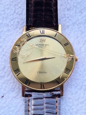 Reloj de cuarzo suizo Raymond Weil Othello 124 chapado en oro de 18 quilates - agrietado - ¡funciona! Foto 1 de 4
