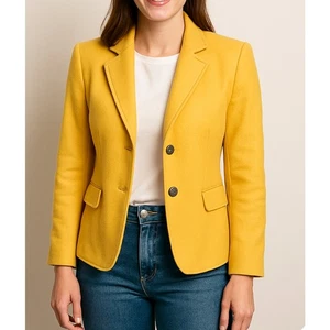 Blazer Talbots 6 bottoni stile militare in lana giallo dorato nuovo senza etichette - Foto 1 di 7