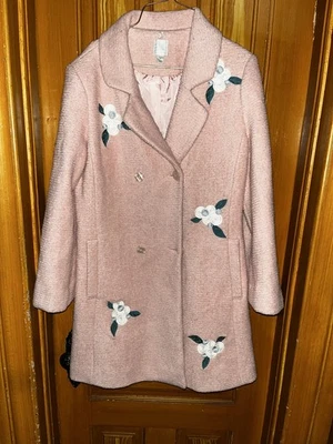 Lauren Conrad длинный розовый винтажный стиль пальто с вышитыми цветами размер 10 - Изображение 1 из 4