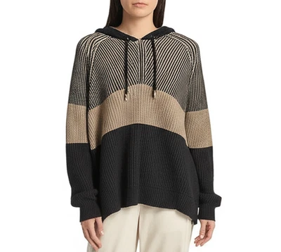 Moletom com capuz feminino INC Concepts L preto bege bloco de cores listrado com cordão - Imagem 1 de 4