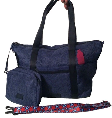 Vera Bradley 反应式豪华托特包 带袋 旅行深蓝色 Heather Stars 全新带标签  — 第 1/4 张图片