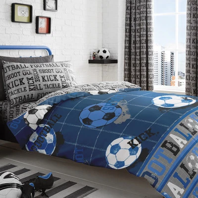 Football Duvet Covers Soccer Shoot Goal Boys Quilt Bedding Set Blue Grey Single - Image 1 of 4