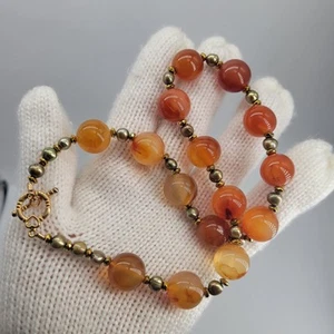 Vintage Necklace Carmelian Old Beads Pearl Glass Gold Plated Unique Boho Stylish - Picture 1 of 10