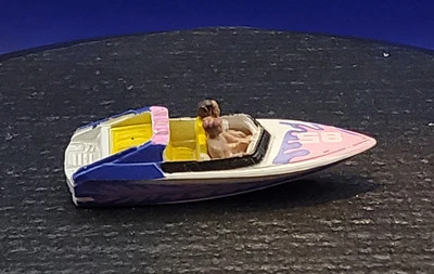 Micro Machines Speed Boat Ship #58 w/ People Purple Pink White - Image 1 of 4
