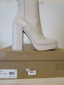 Steve Madden Womens Triple ~ Leather Platform Heeled Pull On Boot Bone Size 6 - Picture 1 of 7