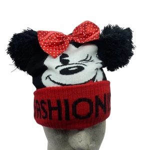 Disney Minnie Mouse Fashionista maglia berretto fiocco e orecchie adulto taglia unica nero rosso - Foto 1 di 6