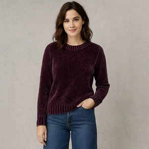 Orvis Chenille Sweater Womens XS Purple Plum Soft Cozy Pullover Jumper Romantic - Picture 1 of 20