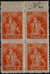 Fiume - Allegorie cent. 45, carta tipo "B" in quartina - Picture 1 of 1
