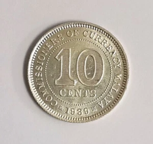 Mazuma *MC2074 Straits Settlements KGVI 1939 10 Cents Silver Coin GEF-AU - Picture 1 of 2