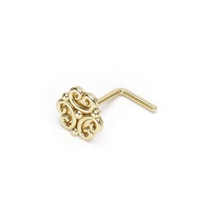 Borchie naso a forma di L oro giallo 14K stile indiano, gioielli setto, orecchini a borchie - Foto 1 di 5