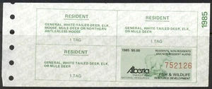 Alberta Resource Development stamp 1985, $5.00 imprinted on wildlife certificate - Picture 1 of 1