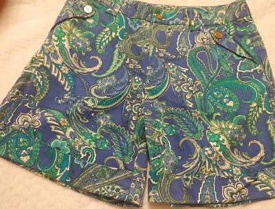 设计师 Ralph Lauren 蓝色佩斯利短裤 10 码拉链 4 口袋运动核心 — 第 1/4 张图片