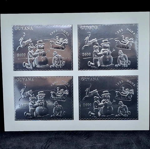 Rare Guyana 1993 - Numbered Quart Block - $2400 - MNH - Silver Foil 4 Stamps Cover