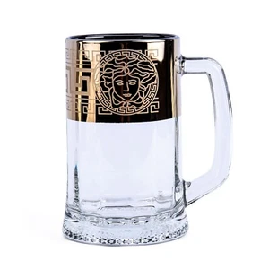 Versailles Glass Beer Mug Beer Stein Gold Glass Mug 17 oz Engraved Pint Mug - Picture 1 of 6