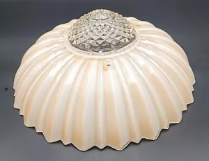 Paralume Vintage Art Deco Vetro Pesca Smerigliato 3 Fori Catena Soffitto, 10 3/8” Dia - Foto 1 di 5